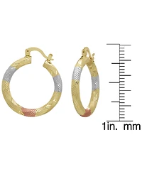 Macy's 14k Gold Plated Brass Tri-Color Diamond-Cut Hoop Earrings