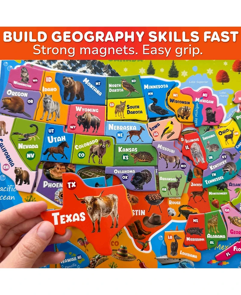 Quokka Magnetic Realistic Puzzles States Map for Kids 4-6 Years - Montessori Toys Geography Learning