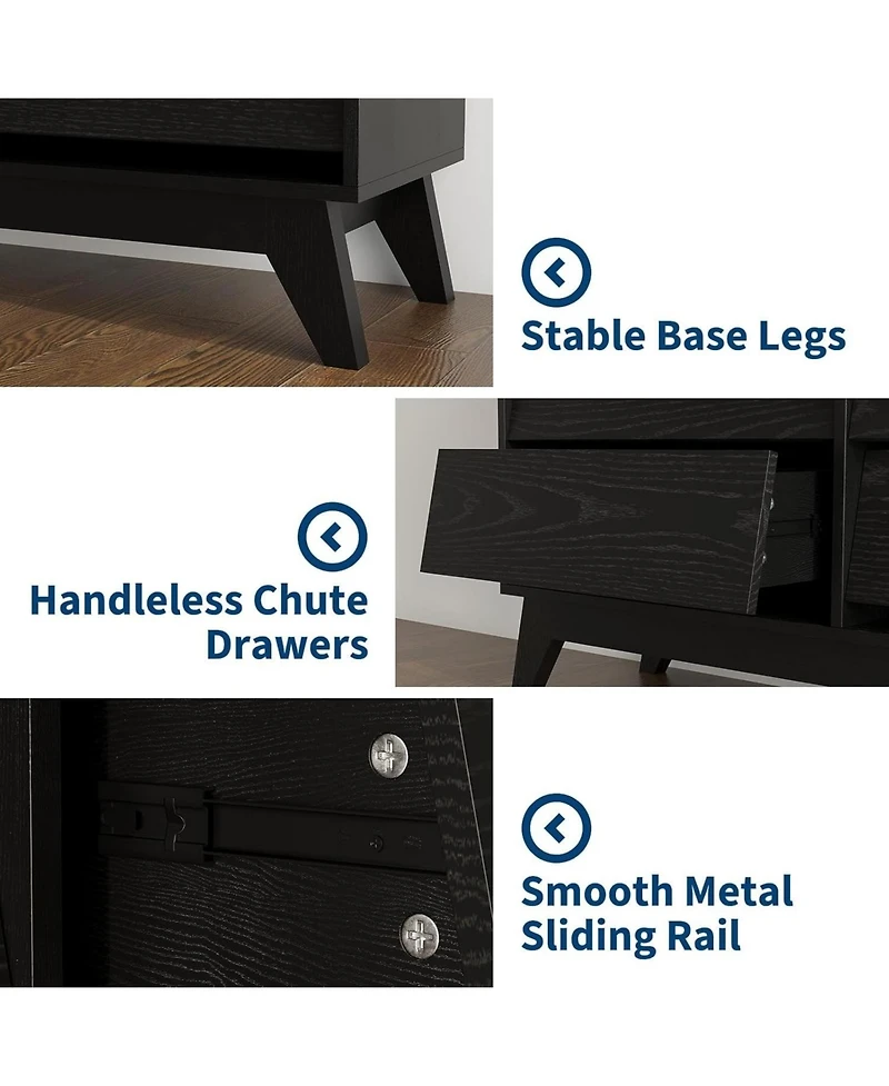 gaomon 6-Drawer Vintage Modern Dresser Bedroom Chest with Bevel Design, Tv Stand Storage for Entryway, Living Room, Closet
