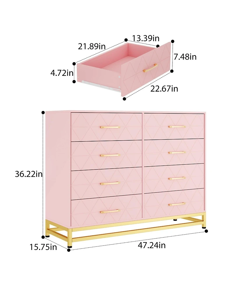 gaomon 8-Drawer Modern Wooden Dresser Tv Stand, Wide Chest of Drawers, Metal Handles, Living Room Entertainment Center