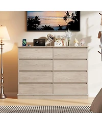gaomon 8-Drawer Oak Dresser, Wide Wooden Chest of Drawers, Wide Top Organizer for Closet, Hallway, Living Room