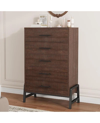 gaomon 5-Drawer Brown Dresser, 50.5 Inch Tall Freestanding Wood Chest, Large Closet Storage for Home Office