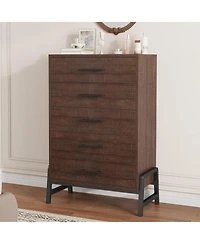 gaomon 5-Drawer Brown Dresser, 50.5 Inch Tall Freestanding Wood Chest, Large Closet Storage for Home Office