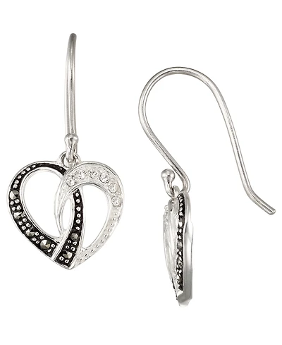 Macy's Marcasite (0.08 ct. t.w.) and Crystal Open Heart Wire Earrings in Sterling Silver