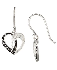 Macy's Marcasite (0.08 ct. t.w.) and Crystal Open Heart Wire Earrings in Sterling Silver