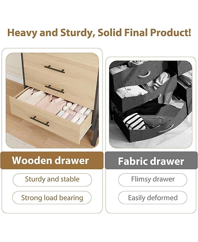 gaomon 4+2 Drawer Black Polished Engineered Wood Dresser, Chic Cabinet Legs, Waterproof Top, Anti-Tip, Modern Bedroom Storage