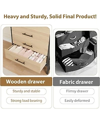 gaomon 4+2 Drawer Black Polished Engineered Wood Dresser, Chic Cabinet Legs, Waterproof Top, Anti-Tip, Modern Bedroom Storage