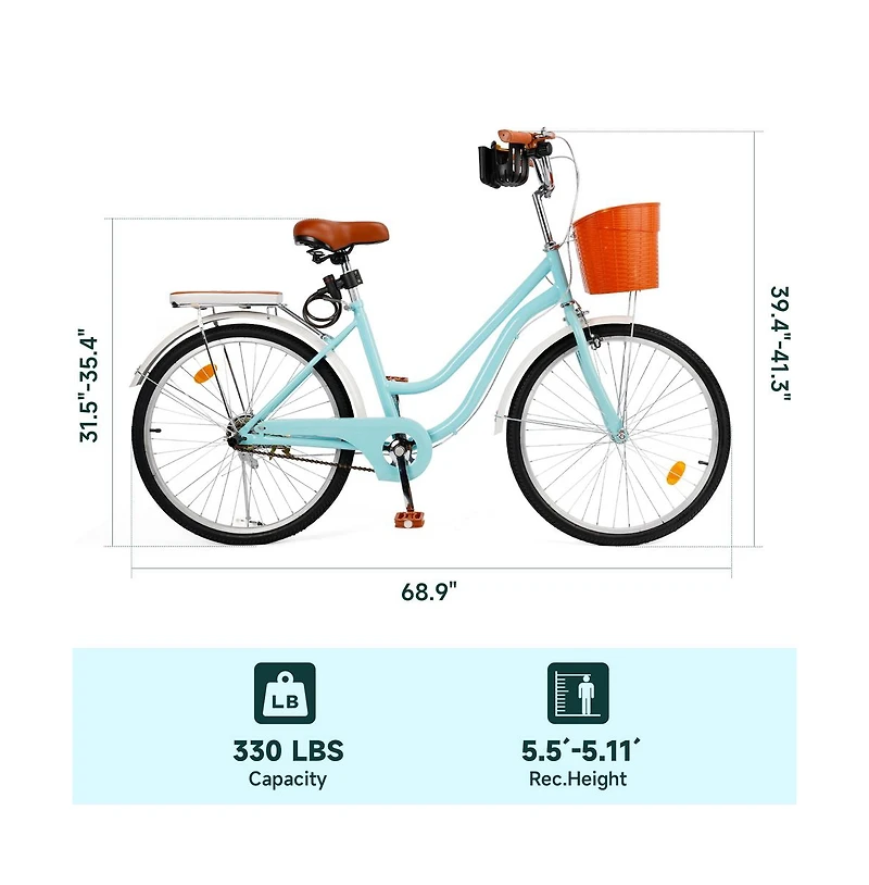 Artudatech 26-Inch Cruiser Bike for Family Rides, Low Step Frame with Passenger Seat & Footrests