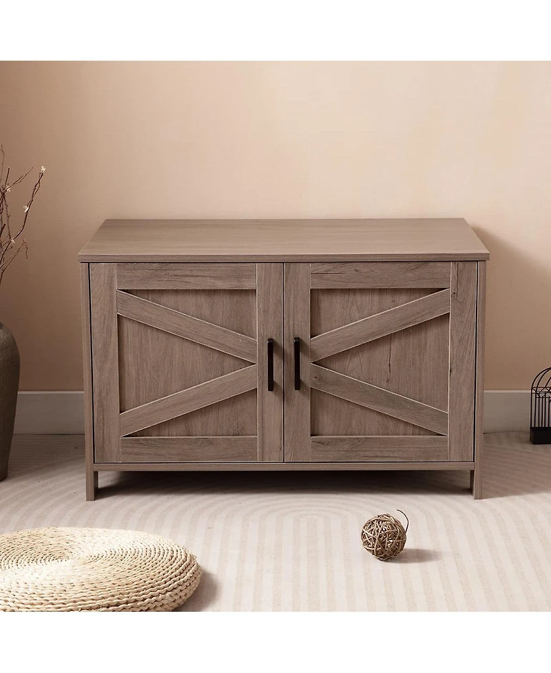 Zeus & Ruta Greige Barn Door Cat Litter Box Enclosure End Table