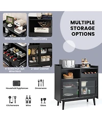 Costway Kitchen Buffet Sideboard Organizer Liquor Bar Cabinet with Wine Rack & Sliding Door