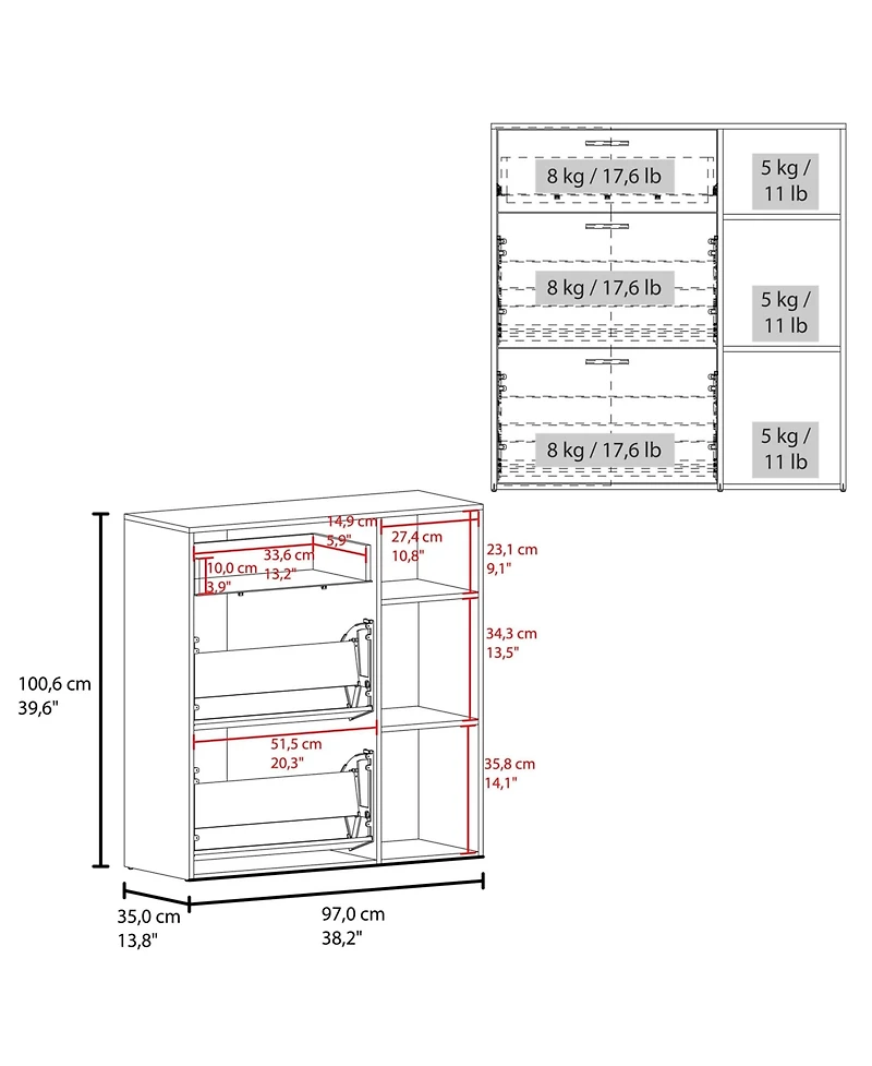Fm Furniture Sierra Shoe Storage Cabinet, 2 Tilt-Out Drawers