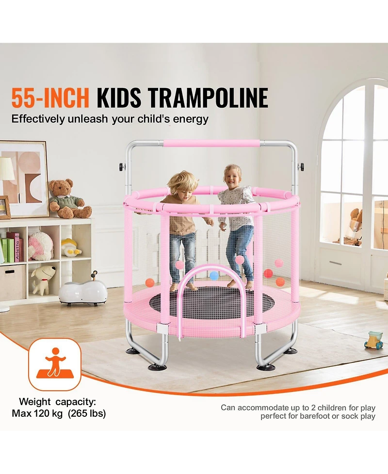 Sugift 55" Kids Trampoline with Net and Basketball Hoop Pink