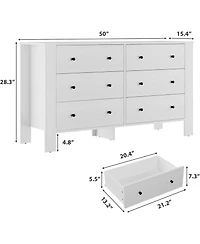 gaomon 6-Drawer White Modern Dresser, Large Chest, Deep Drawers, Metal Knobs, Double Storage for Kids Bedroom, Entryway, Hallway