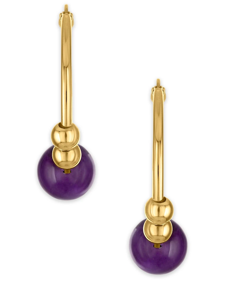 Macy's Amethyst (4 ct. t.w.) Bead Polished Hoop Earrings in 10k Yellow Gold