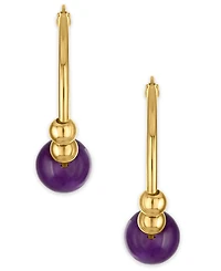Macy's Amethyst (4 ct. t.w.) Bead Polished Hoop Earrings in 10k Yellow Gold