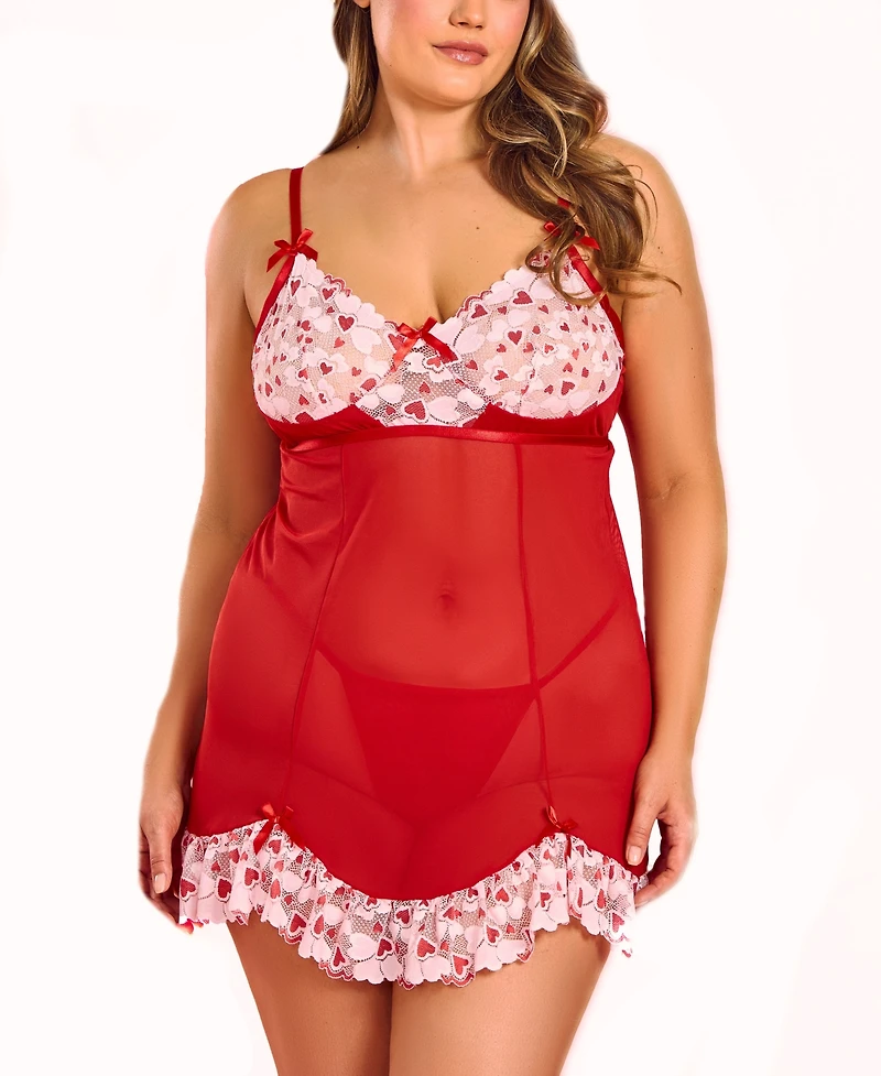 Hauty Plus 2PC Heart Lace and Princess Seam Babydoll Set Lingerie
