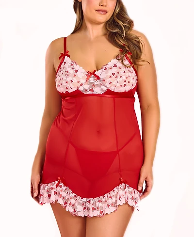 Hauty Plus 2PC Heart Lace and Princess Seam Babydoll Set Lingerie