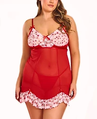 Hauty Plus 2PC Heart Lace and Princess Seam Babydoll Set Lingerie