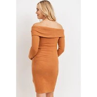 Hello Miz Women's Ribbed Off Shoulder Long Sleeve Bodycon Maternity Dress