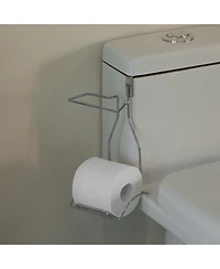 Basicwise Chrome Over the Tank 2 Slots Toilet Tissue Paper Holder Organizer for Bathroom Storage
