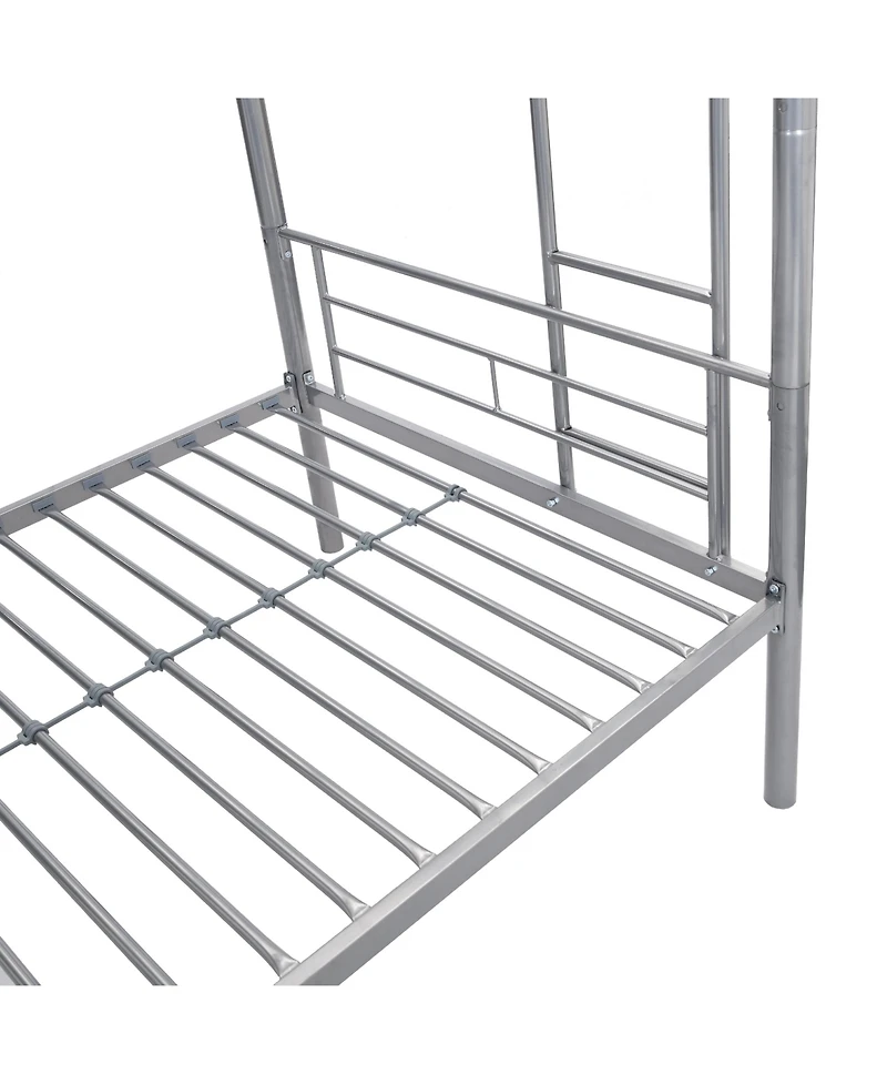 Boyel Living Metal Bunk Bed with Trundle Silver, No Box Spring Needed, Easy Assemble