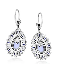 American West Jewelry Sterling Silver Blue Lace Agate, Sodalite, and White Agate Cluster Pear Shaped Dangle Earrings