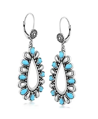 American West Jewelry Sterling Silver Kingman Turquoise Open Teardrop Pear-Cut Dangle Earrings
