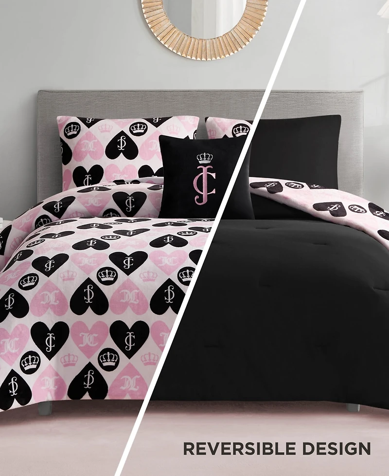 Juicy Couture Plush Reversible Queen Heart Logo -Pc. Comforter Set