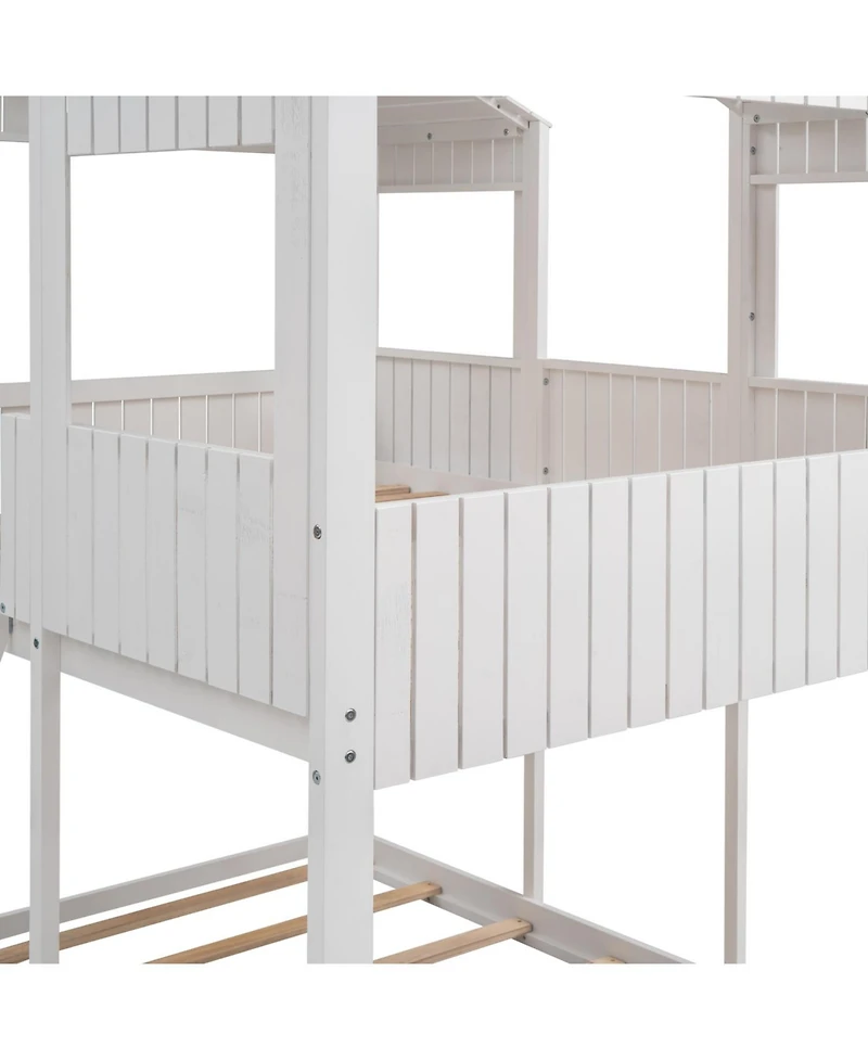 Streamdale Furniture Full Over Woodbunk Bed With Roof, Window, Guardrail, Ladder