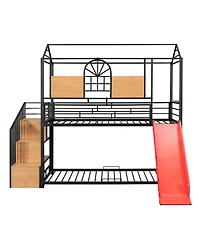Streamdale Furniture Twin Bunk Bed with Slide and Storage Stairs, Black and Red