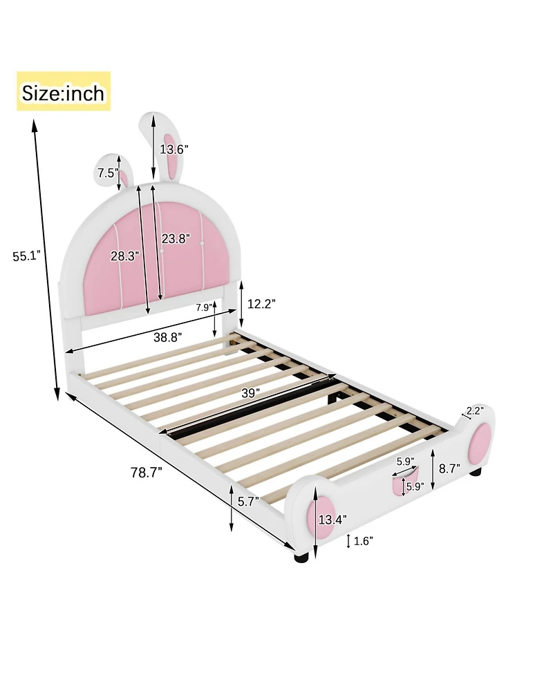 Streamdale Furniture Twin Size Upholstered Platform Bed with Ribbit Shaped Headboard