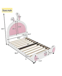 Streamdale Furniture Twin Size Upholstered Platform Bed with Ribbit Shaped Headboard