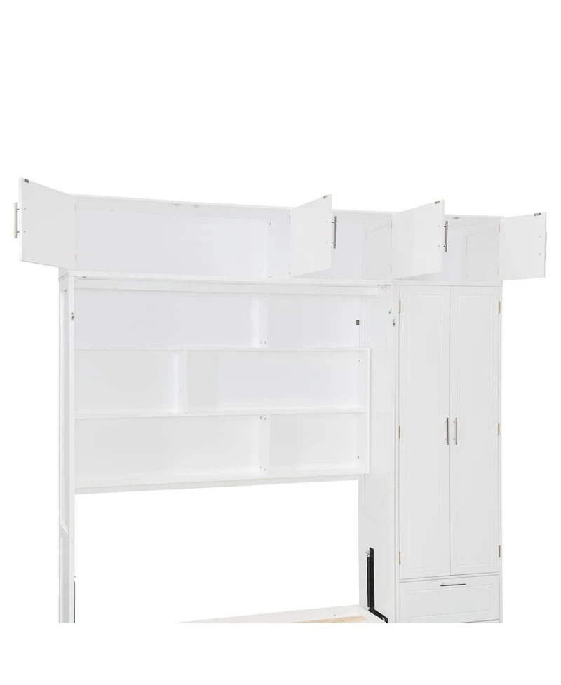Streamdale Queen Size Wall Murphy Bed with Cabinet, Shelves, Wardrobe, White