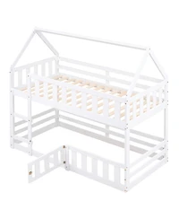 Streamdale Twin over Twin House Bunk Bed with Fence and Door, White