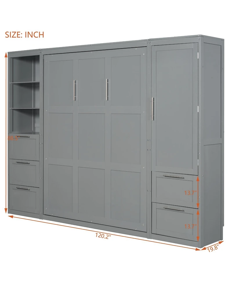 Streamdale Furniture Murphy Bed Wall Bed with Closet, Drawers and Shelves