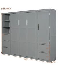 Streamdale Furniture Murphy Bed Wall Bed with Closet, Drawers and Shelves