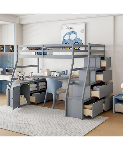 Streamdale Furniture Full Loft Bed with 7 Drawers 2 Shelves and Desk