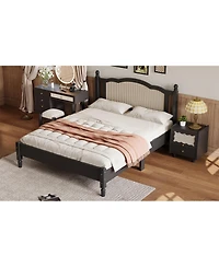 Streamdale Furniture Queen Wooden Bed, Natural Rattan, Vintage