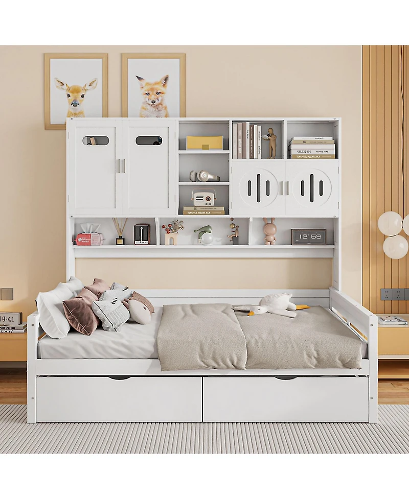 Streamdale Furniture Wooden Daybed with Drawers, Cabinet, and Shelf