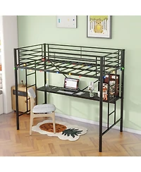 Streamdale Furniture Twin Loft Bed with Desk, Power Outlet, Led Lights