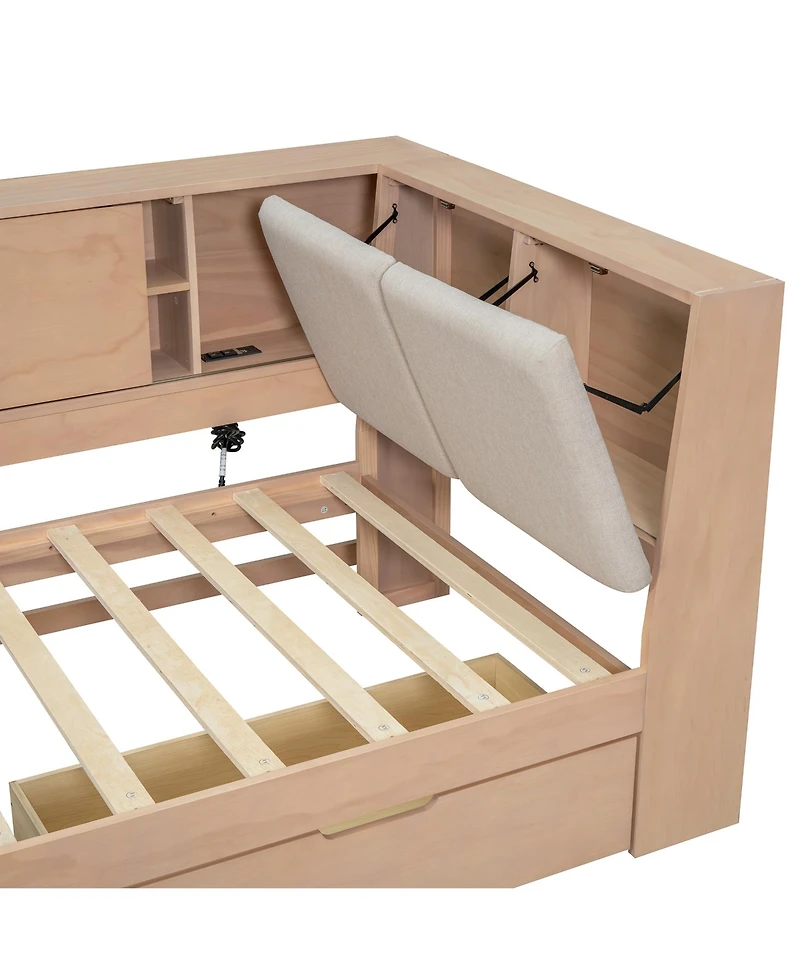 Streamdale Furniture Wooden L-Shaped Daybed with Storage, Bookcase & Usb