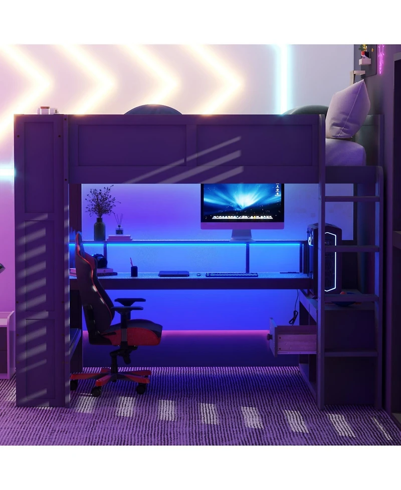 Streamdale Furniture Gaming Loft Bed with Desk & Storage