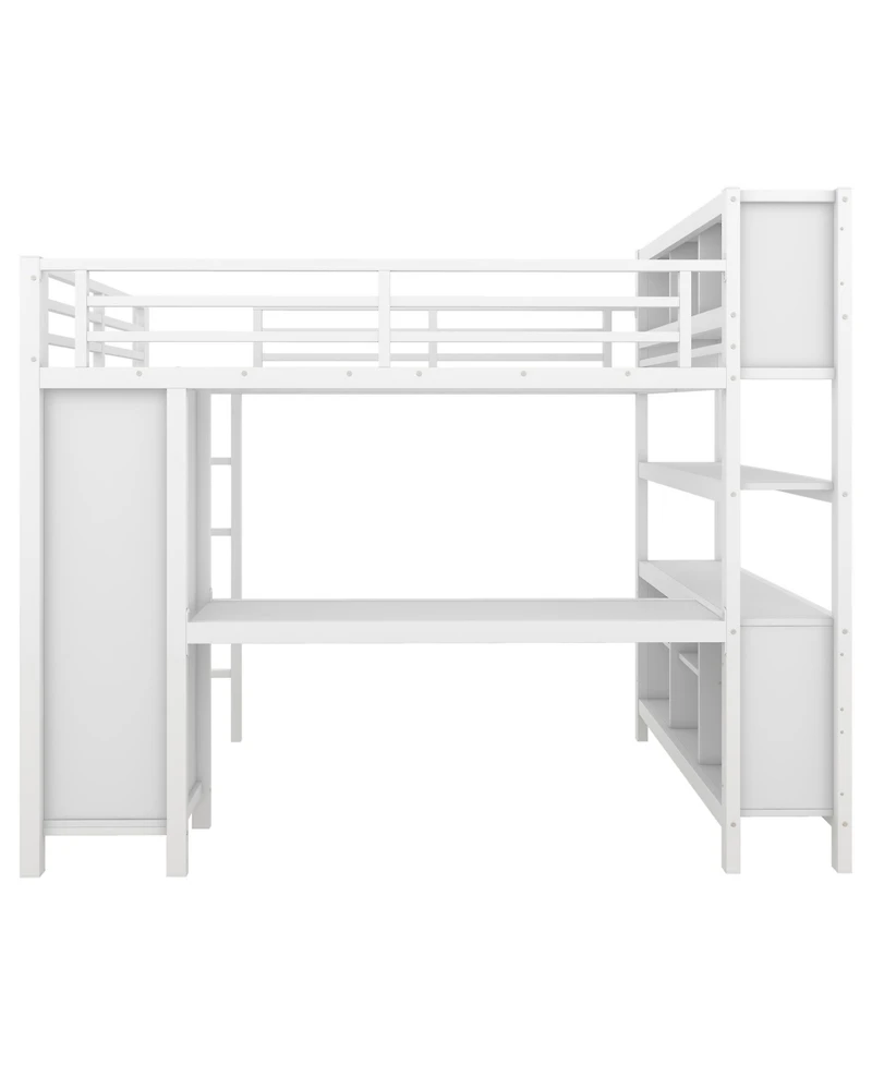 Streamdale Furniture White Metal Loft Bed with Wardrobe, Desk & Storage