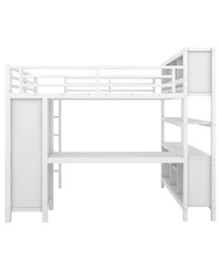 Streamdale Furniture White Metal Loft Bed with Wardrobe, Desk & Storage
