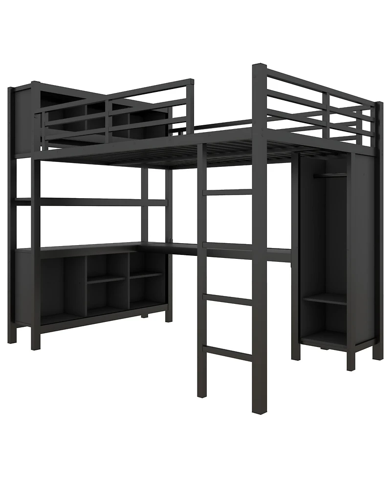 Streamdale Furniture Black Full Loft Bed Wardrobe, Desk & Storage