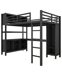 Streamdale Furniture Black Full Loft Bed Wardrobe, Desk & Storage