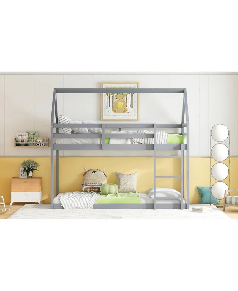 Streamdale Furniture Grey Twin Over Twin House Bunk Bed