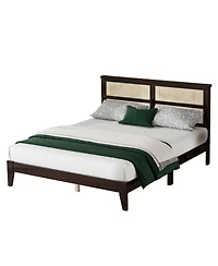 Streamdale Furniture Queen Espresso Wood Bed Rattan Headboard