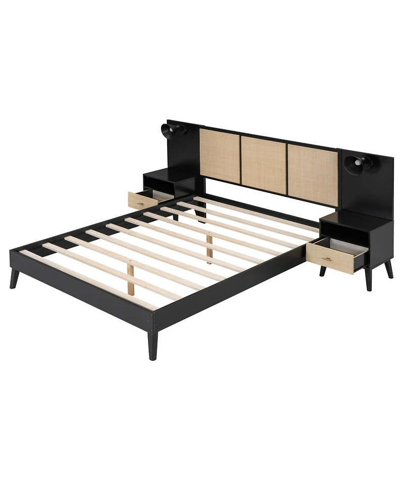 Streamdale Furniture Queen Bed Frame with Nightstands and Lamps