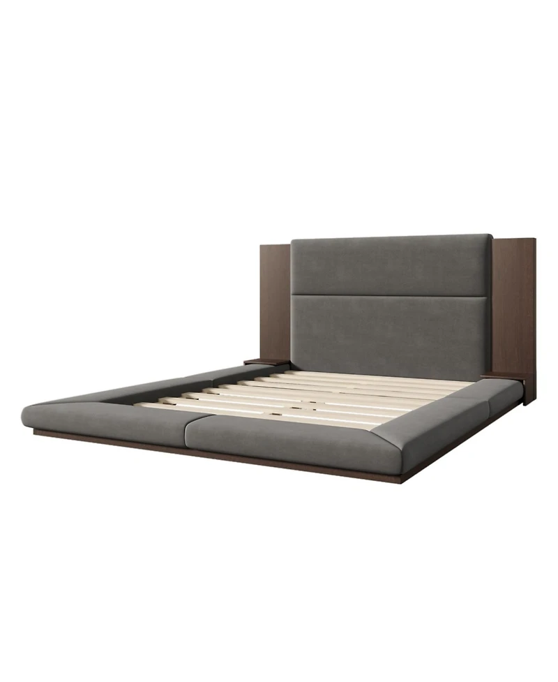 Streamdale Furniture Upholstered Platform Bed with Extended Headboard & Shelf